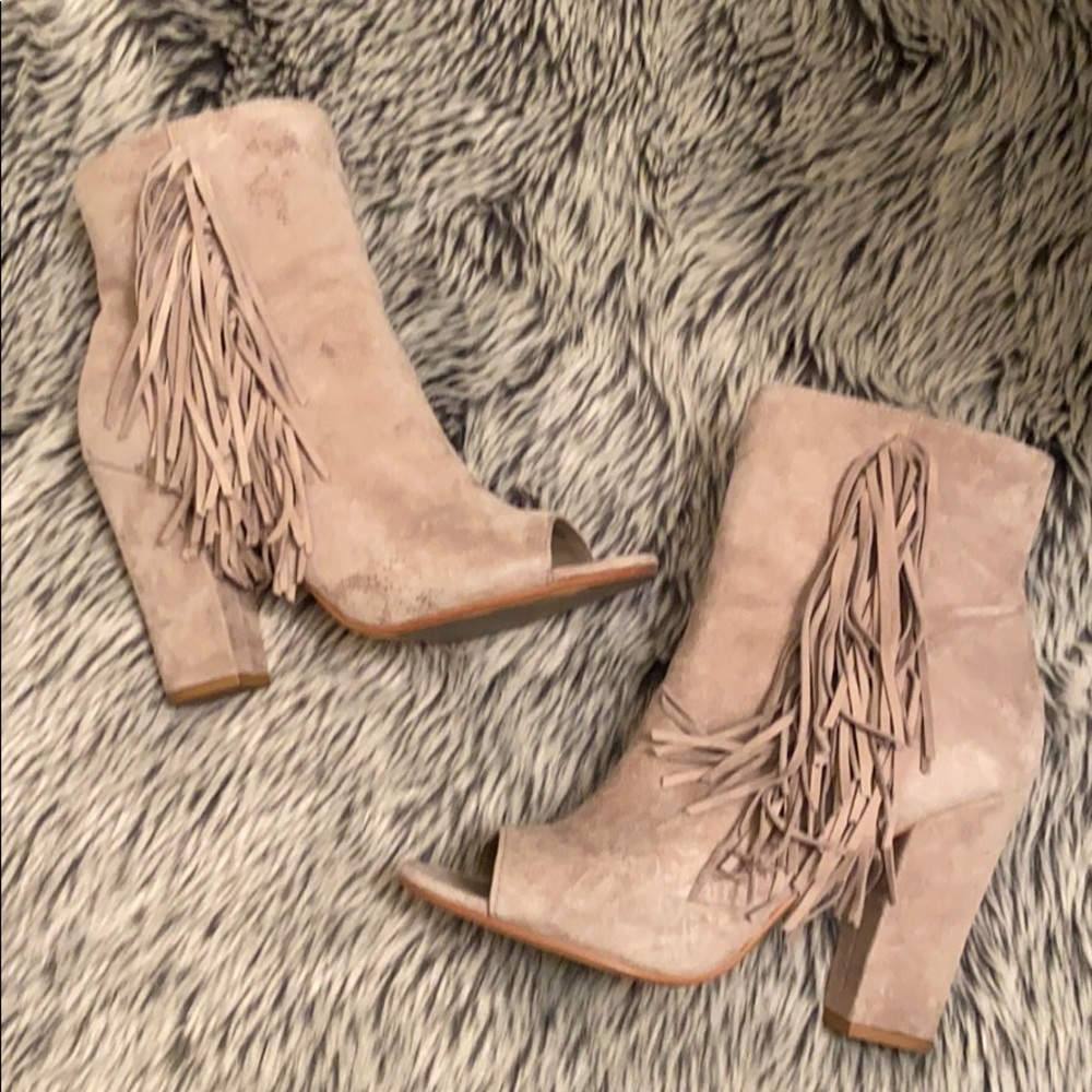 Steve Madden Fringed Suede Open Toe Bootie - image 1